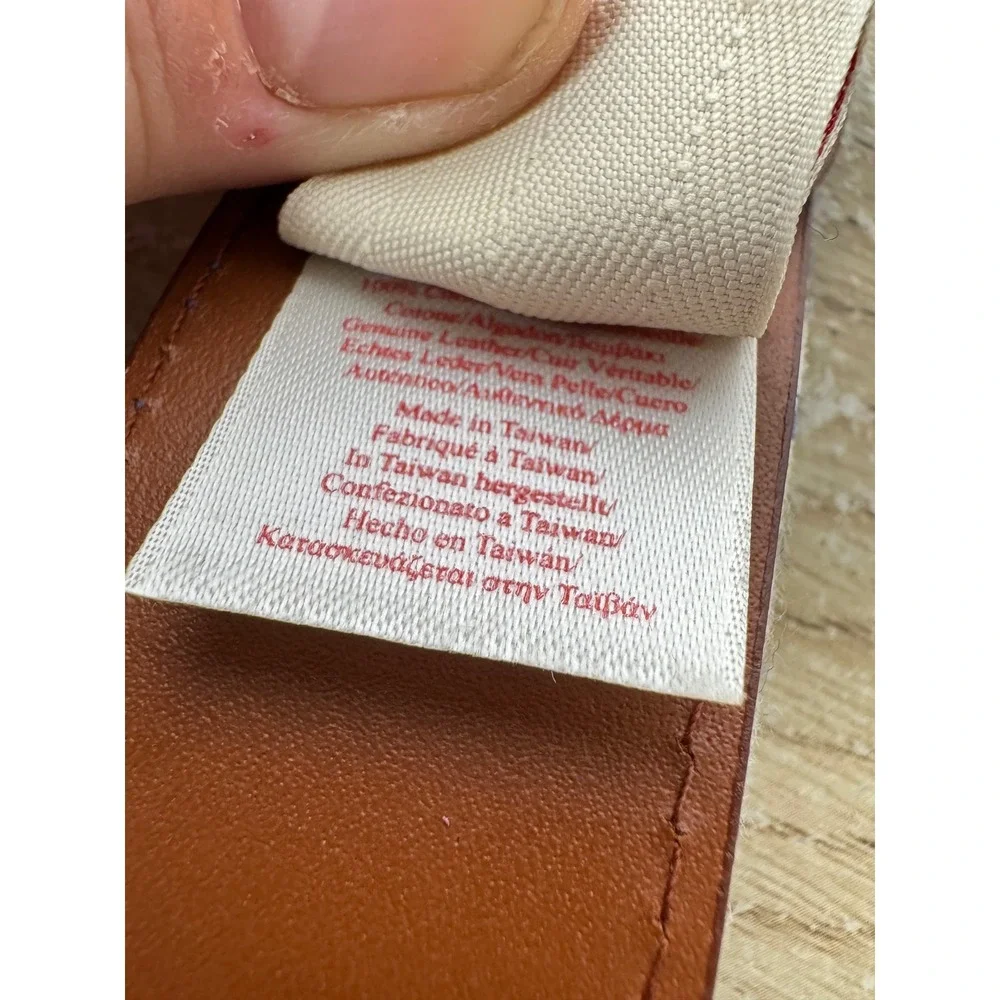 Brooks Brothers Mens Plaid Cotton and Leather Belt Brown Blue Pink Size Large